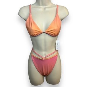 LA Hearts by PACSUN String Bikini Top and Cutout Bottom Pink Ombre Size Large